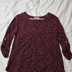 Beacon Burgundy V-Neck Tunic with Ivory Dot Print